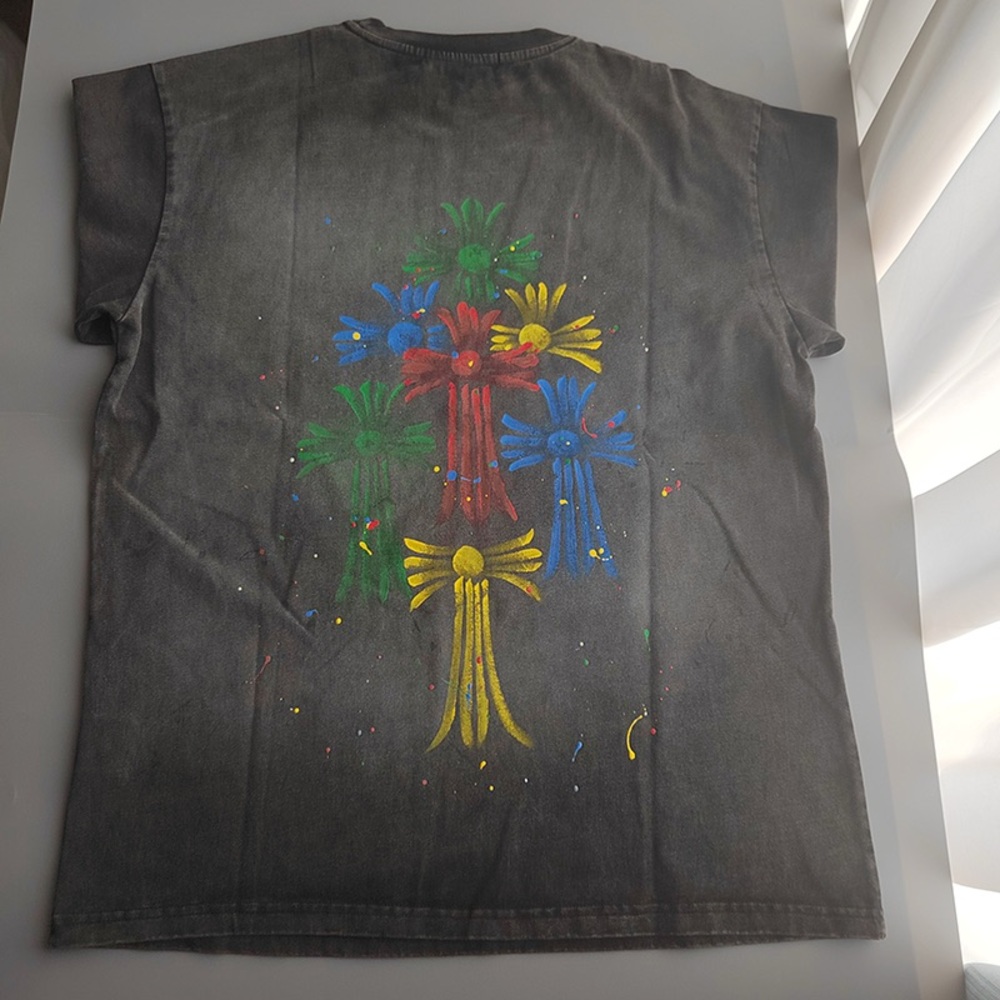 Chrome Hearts Multi Color Cross Cemetery Washed Black Short Sleeves